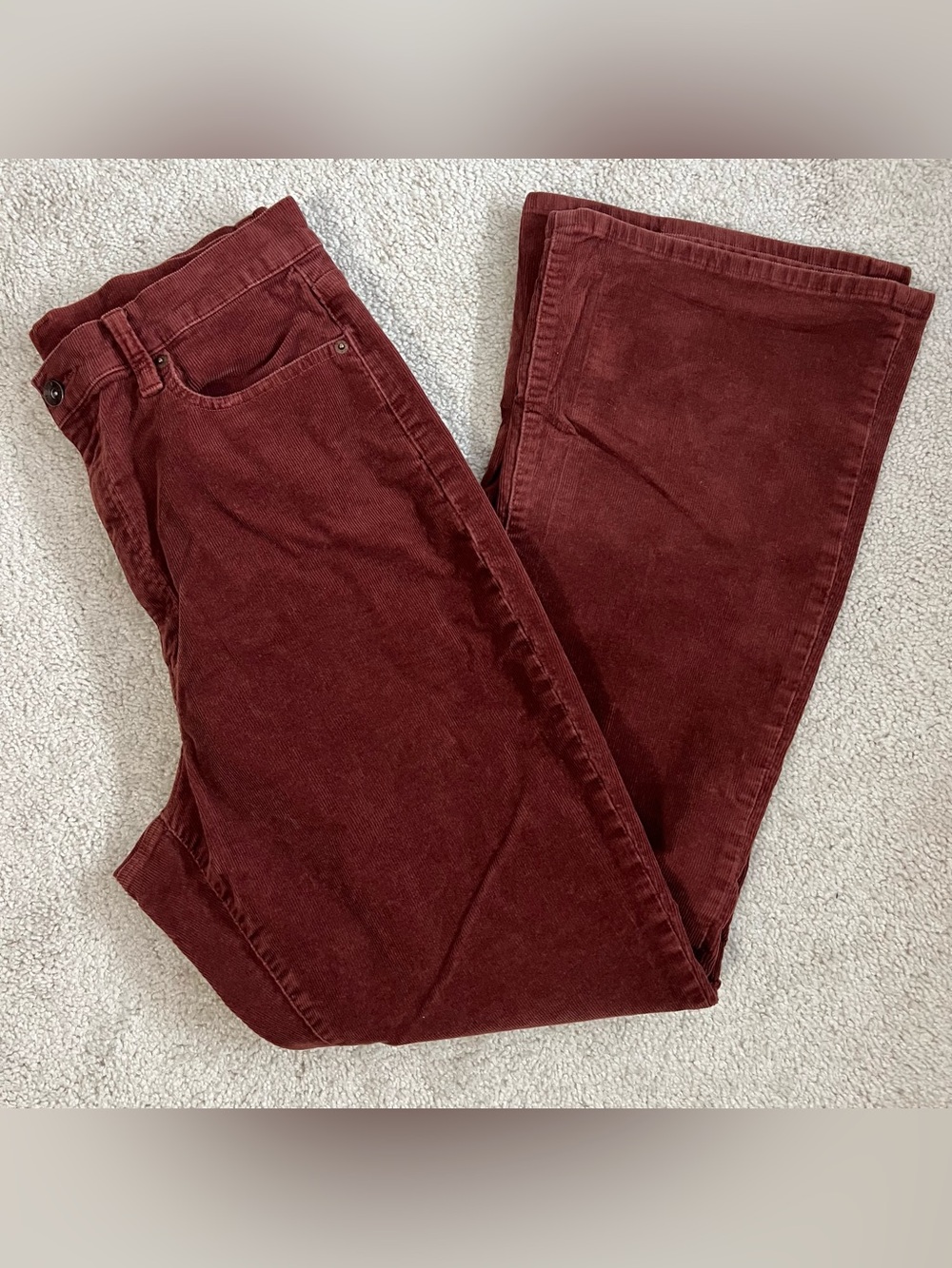 Uniqlo Women's Corduroy Flare Pants Brown Slim Fit Jeans Size 12 Retro Boho